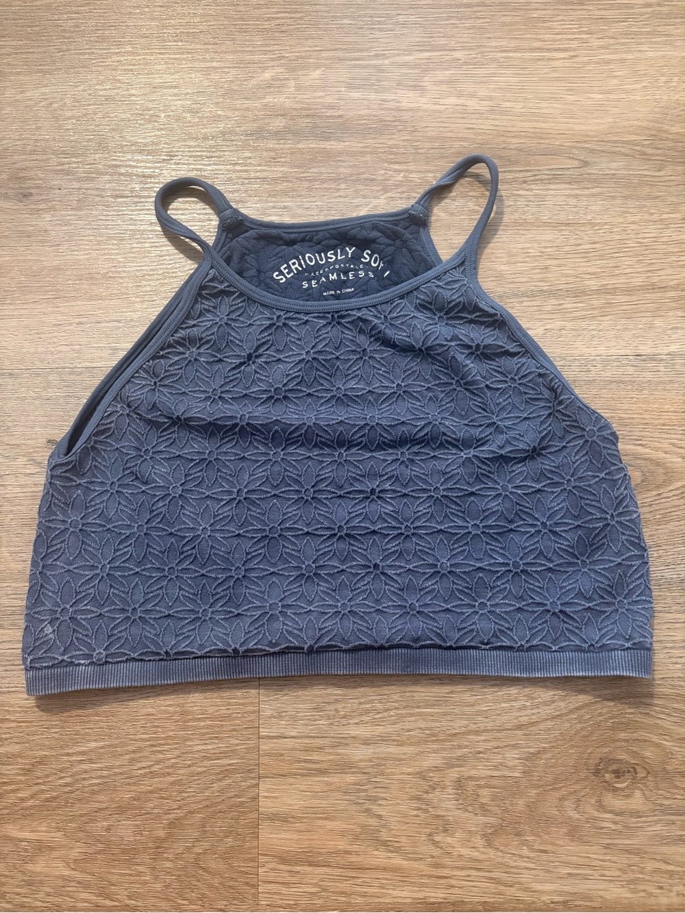 Aeropostale Seamless Floral High-Neck crop top - Slate Blue